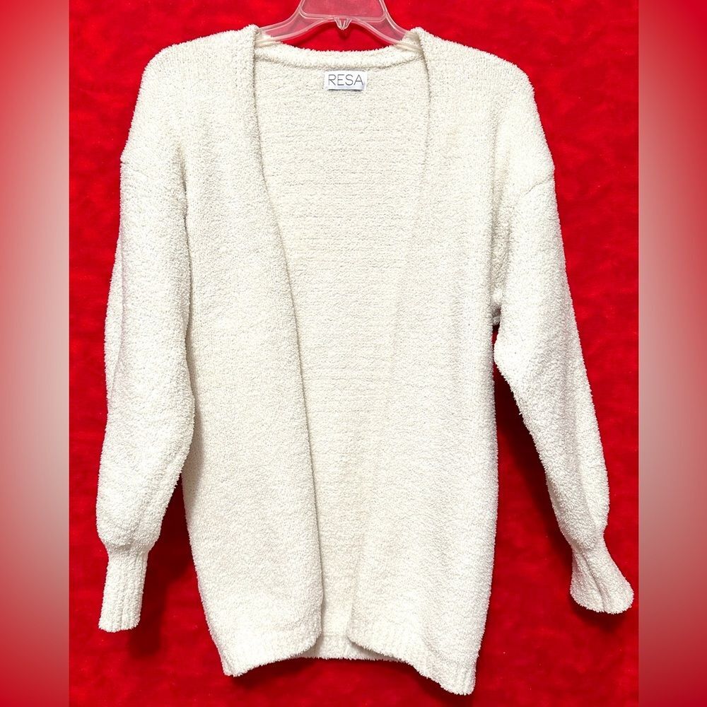 RESA Fuzzy Warm Open Cardigan Sweater Jacket Cream Beige XS